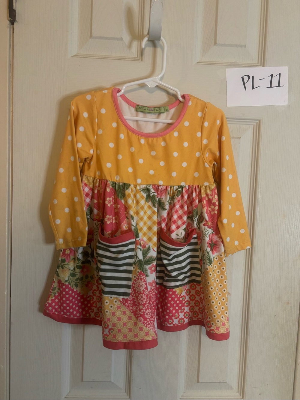 Millie loves Lily 2  Yellow Polka Dot & Floral Patchwork Dress with Striped